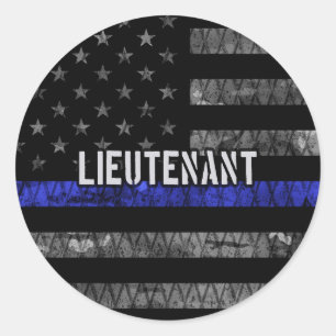 Leutenant Thin Blue Line Distressive Flag Runder Aufkleber