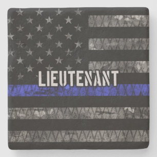 Leutenant Thin Blue Line Distressive Flag Steinuntersetzer
