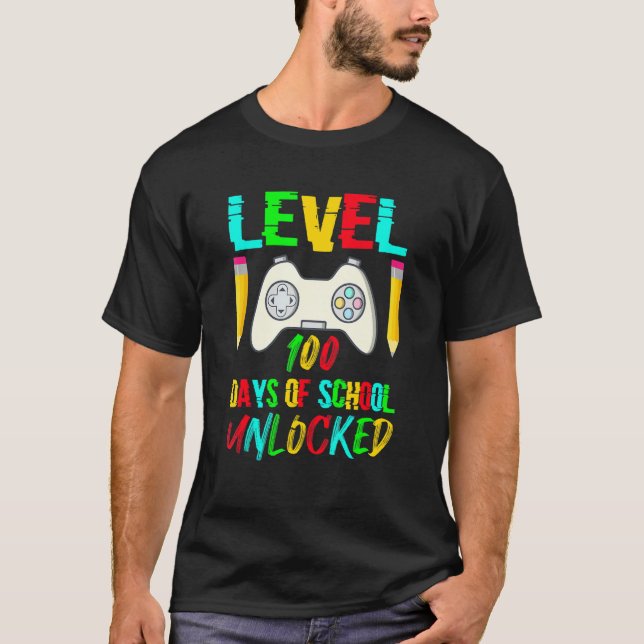 Level 100 Day Of School Unlocked Gaming Gamer Cute T-Shirt (Vorderseite)