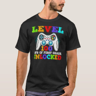 Level 100 Days of First Grade Unlocks Kids V T-Shirt