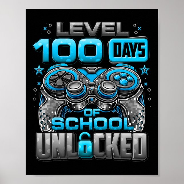 Level 100 Days of School Unlock Boys 100. Poster (Vorne)