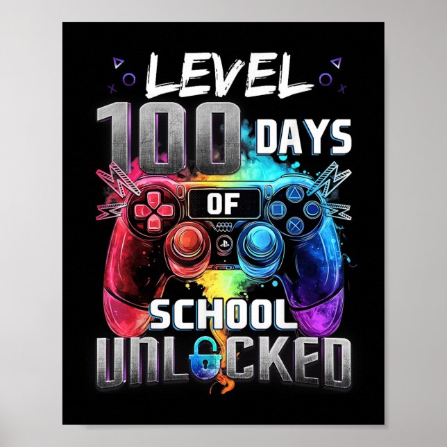 Level 100 Days of School Unlock Boys 100. Poster (Vorne)