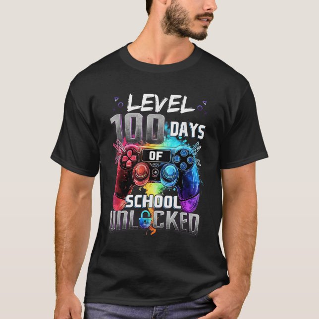 Level 100 Days of School Unlock Boys 100. T-Shirt (Vorderseite)