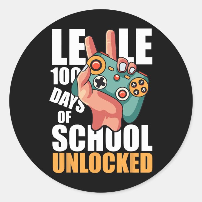Level 100 Days of School Unlock Funny Video Game Runder Aufkleber (Vorderseite)
