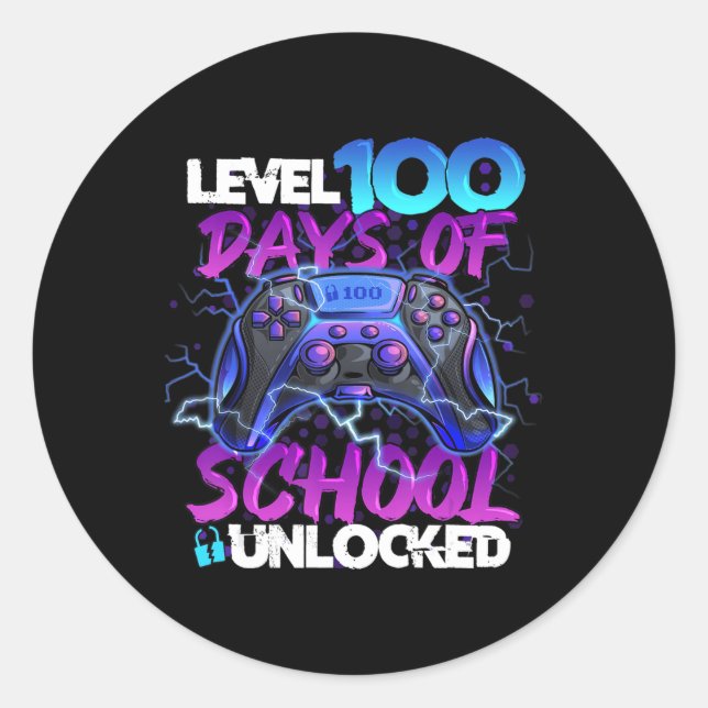 Level 100 Days of School Unlock Gamer Boy Girl V Runder Aufkleber (Vorderseite)