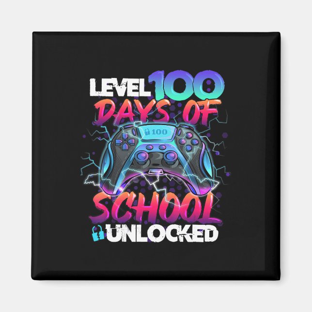 Level 100 Days of School Unlock Gamer Kids Video Magnet (Vorne)