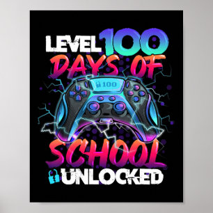 Level 100 Days of School Unlock Gamer Kids Video Poster