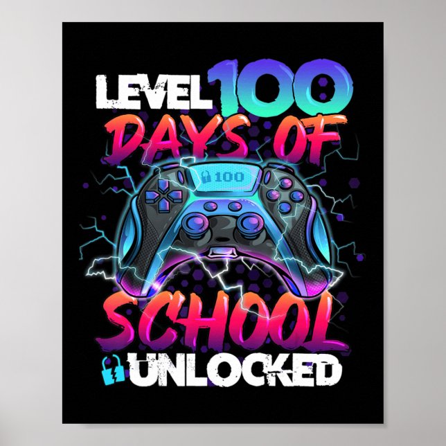 Level 100 Days of School Unlock Gamer Kids Video Poster (Vorne)