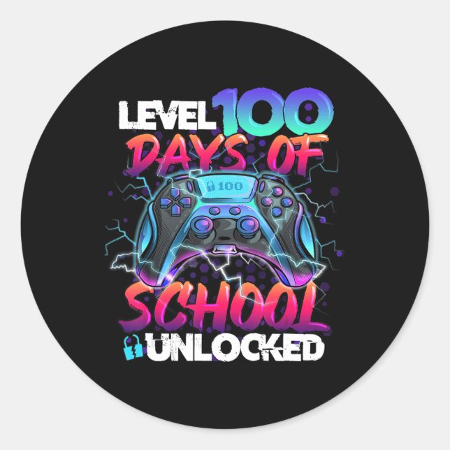 Level 100 Days of School Unlock Gamer Kids Video Runder Aufkleber (Vorderseite)