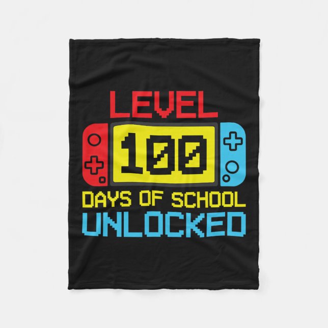 Level 100 Days of School Unlock Gamer Video Game Fleecedecke (Vorderseite)