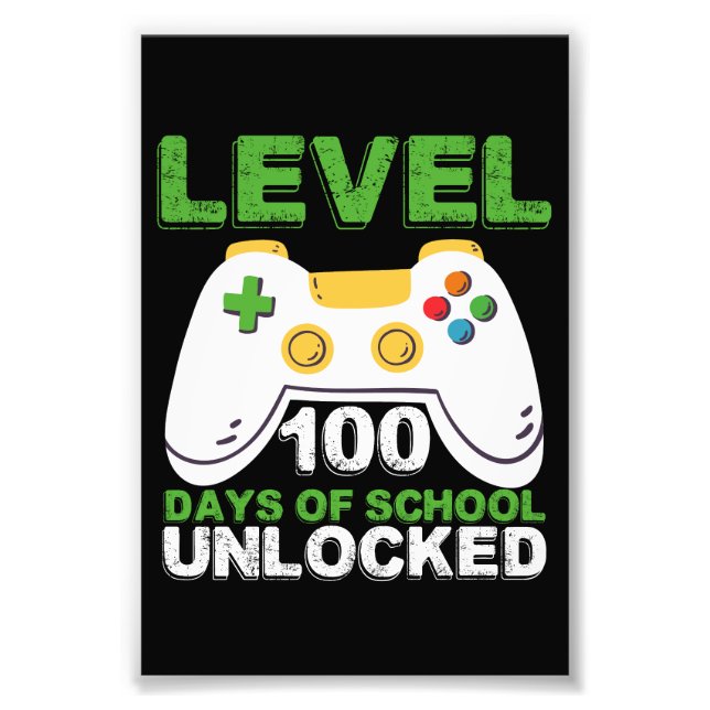 Level 100 Days of School Unlock Gamer Video Game Fotodruck (Vorne)