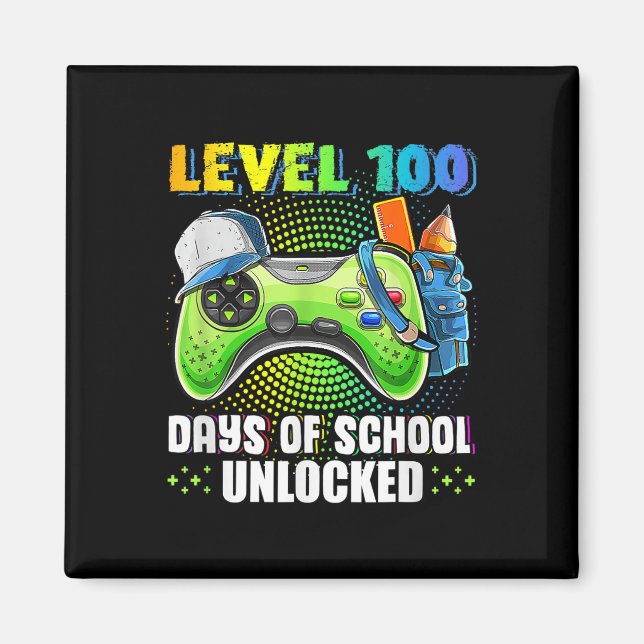 Level 100 Days of School Unlock Gamer Video Game Magnet (Vorne)
