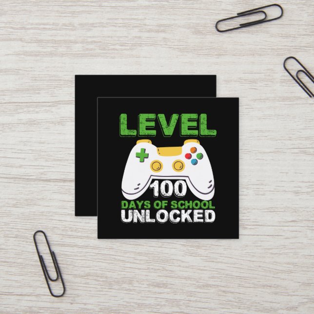 Level 100 Days of School Unlock Gamer Video Game Quadratische Visitenkarte (Vorderseite/Rückseite Beispiel)