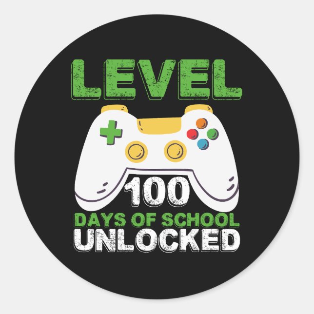 Level 100 Days of School Unlock Gamer Video Game Runder Aufkleber (Vorderseite)