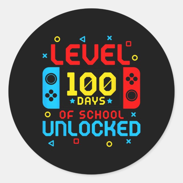 Level 100 Days of School Unlock Gamer Video Game Runder Aufkleber (Vorderseite)