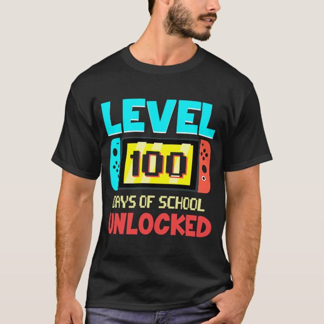 Level 100 Days of School Unlock Gamer Video Game T-Shirt (Vorderseite)