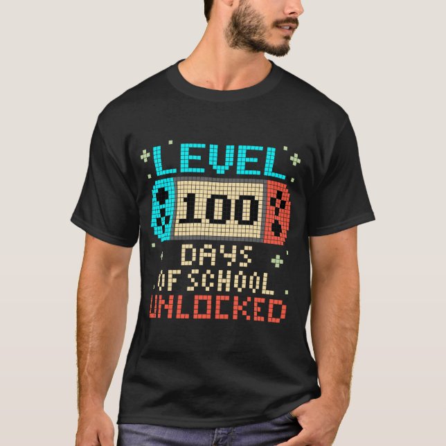 Level 100 Days of School Unlock Gamer Video Game T-Shirt (Vorderseite)