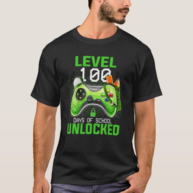 Level 100 Days of School Unlock Gamer Video Game T-Shirt (Vorderseite)
