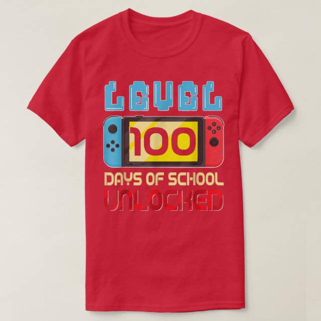 Level 100 Days of School Unlock Gamer Video Game T-Shirt (Design vorne)