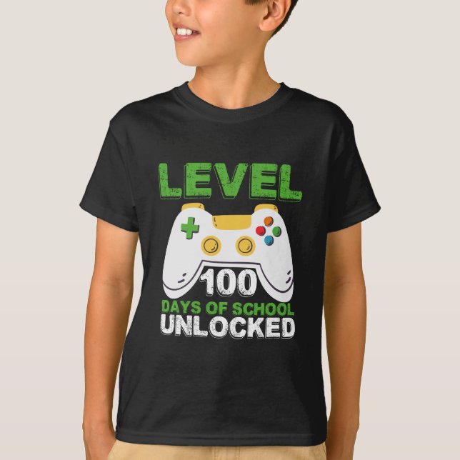 Level 100 Days of School Unlock Gamer Video Game T-Shirt (Vorderseite)