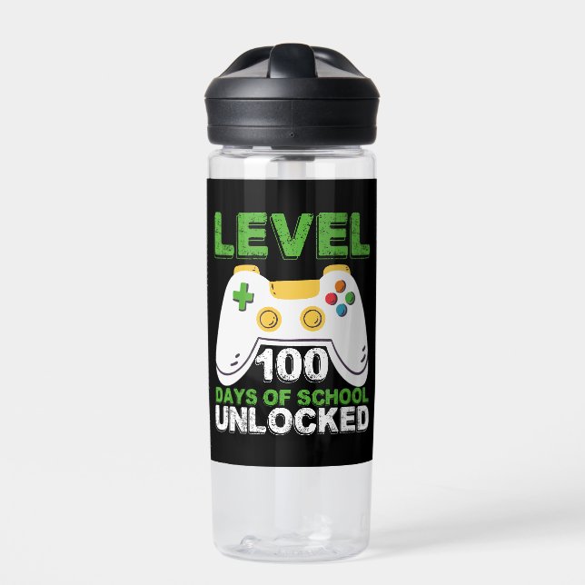 Level 100 Days of School Unlock Gamer Video Game Trinkflasche (Vorderseite)