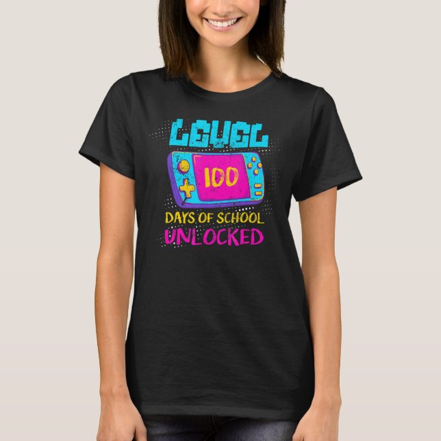 Level 100 Days of School Unlock Video Game Class T-Shirt (Vorderseite)