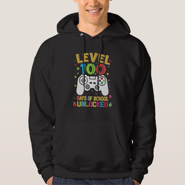 Level 100 Days Of School Unlocked Gamer 100th Day  Hoodie (Vorderseite)