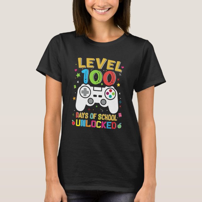 Level 100 Days Of School Unlocked Gamer 100th Day  T-Shirt (Vorderseite)