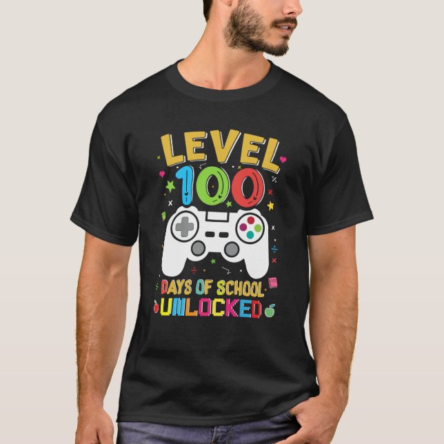 Level 100 Days Of School Unlocked Gamer 100th Day  T-Shirt (Vorderseite)