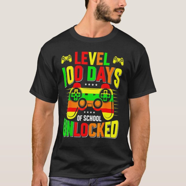 Level 100 Days Of School Unlocked Gamer Video Game T-Shirt (Vorderseite)