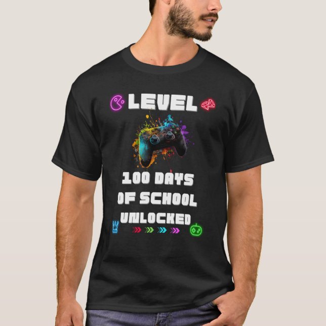 Level 100 Days Of School Unlocked Gamer Video vide T-Shirt (Vorderseite)