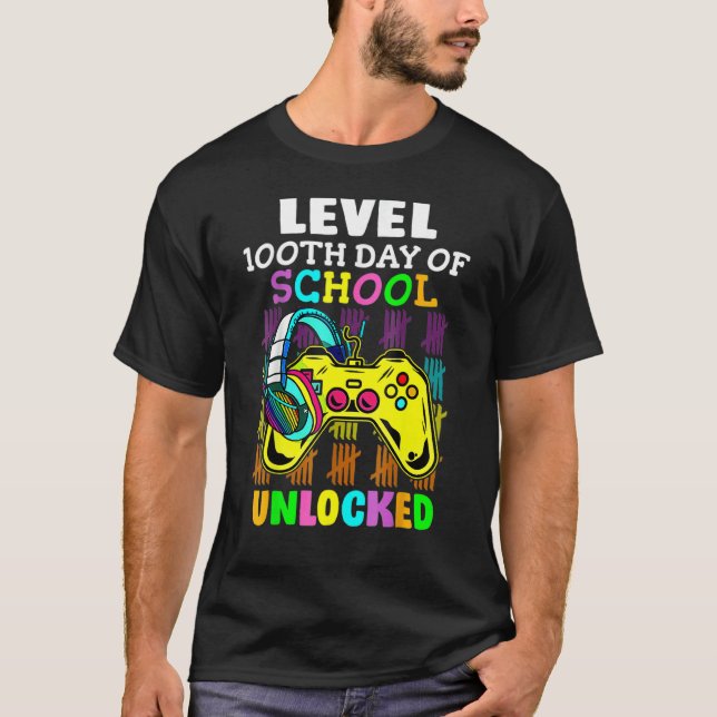 Level 100 Days Of School Unlocked Gaming Shirts, V T-Shirt (Vorderseite)