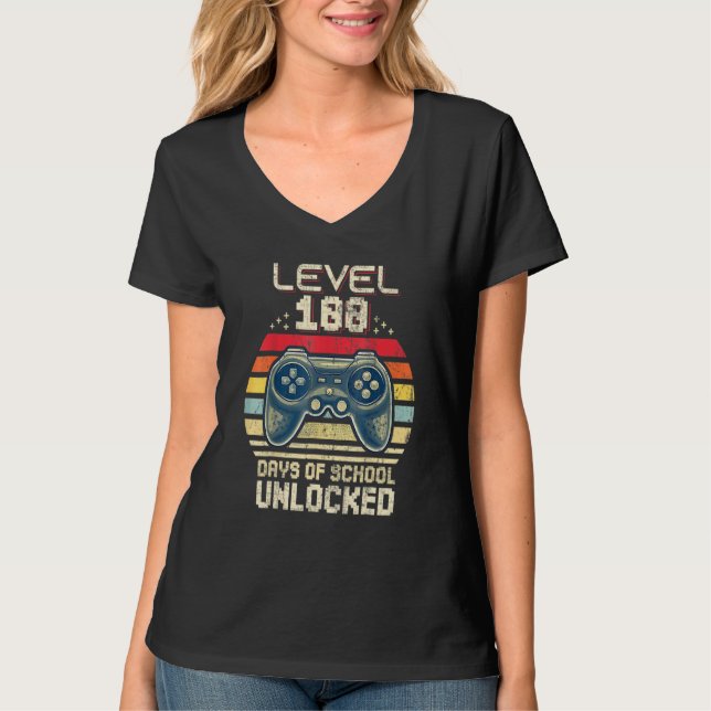 Level 100 Days Of School Unlocked Retro Video Game T-Shirt (Vorderseite)