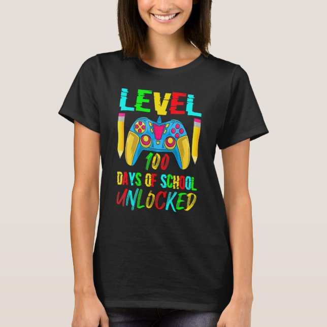 Level 100 Days Of School Unlocked Video Gamer Cont T-Shirt (Vorderseite)