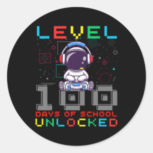 Level 100 Days of School Unlocks Gamer Astronaut Runder Aufkleber