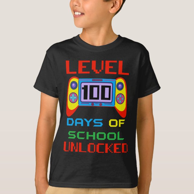Level 100 Days of School Unlocks Gamer Kids T-Shi T-Shirt (Vorderseite)