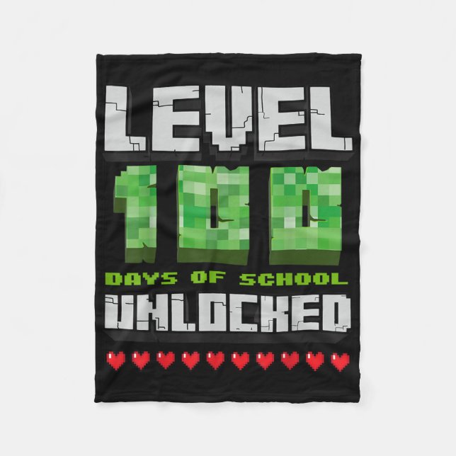 Level 100 Days of School Unlocks Gaming Pixel 100 Fleecedecke (Vorderseite)