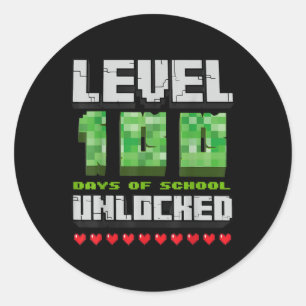Level 100 Days of School Unlocks Gaming Pixel 100 Runder Aufkleber