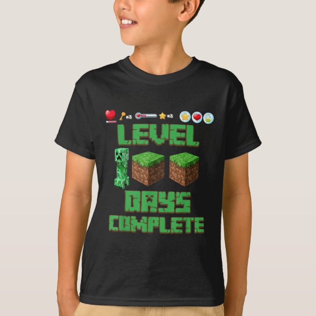 Level 100 Days of School Unlocks Gaming Pixel 100 T-Shirt (Vorderseite)