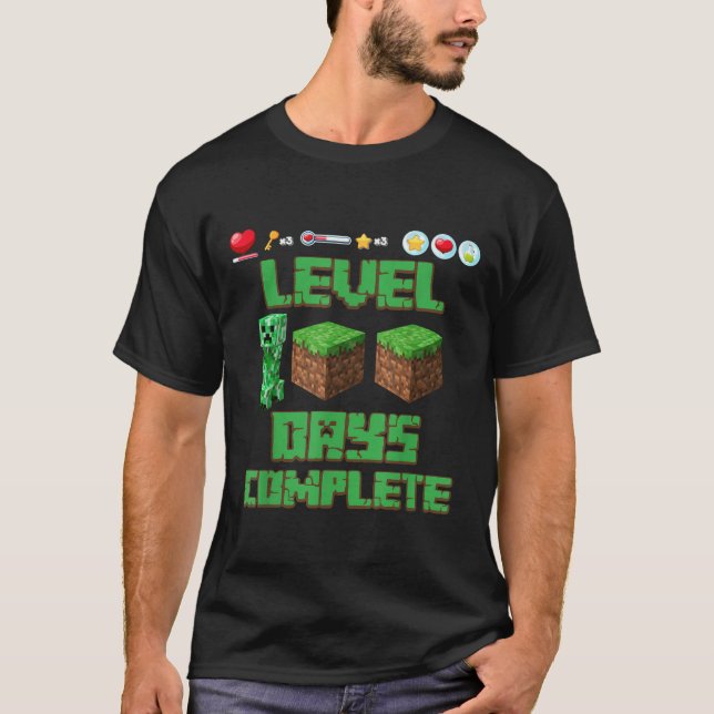 Level 100 Days of School Unlocks Gaming Pixel 100 T-Shirt (Vorderseite)