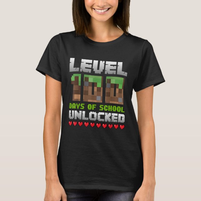 Level 100 Days of School Unlocks Gaming Pixel 100 T-Shirt (Vorderseite)