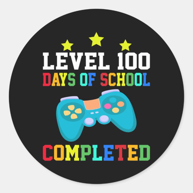 LEVEL 100 DAYS OF SCHOOL Video Game Teachers Runder Aufkleber (Vorderseite)