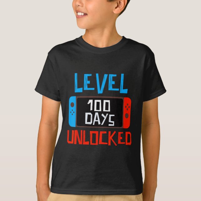 Level 100 Days School Unlock Gamer Boys Funny 10 T-Shirt (Vorderseite)