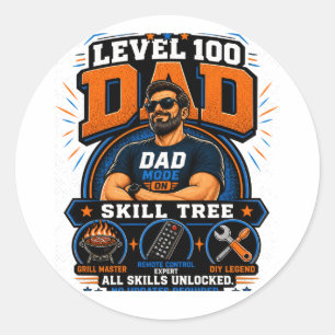 Level 100 Papa-Shirt – Papa-Modus An Skillbaum – L Runder Aufkleber