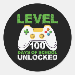Level 100 Tage der Schule freigeschalteter Gamer V Runder Aufkleber
