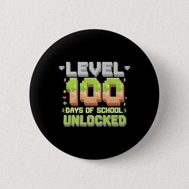 Level 100 Tage Schule freigeschaltet Gaming Pixel  Button (Vorderseite)