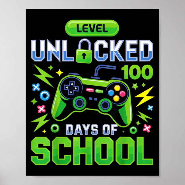 Level 100 Tage Schule Freigeschaltet Lustiges Vide Poster (Vorne)