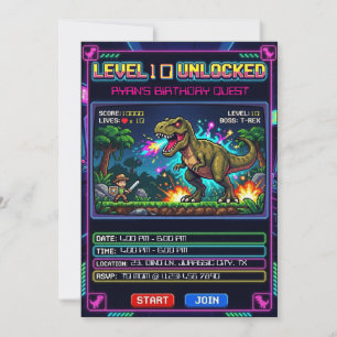 Level 10 Arcade Spiel T Rex Jungen Geburtstag Einladung