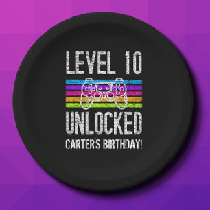 Level 10 Freigeschaltet 10. Geburtstag Papierplatt Pappteller