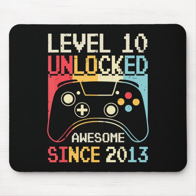 Level 10 Unlock Video Game 10. Geburtstag Gamer B Mousepad (Vorne)